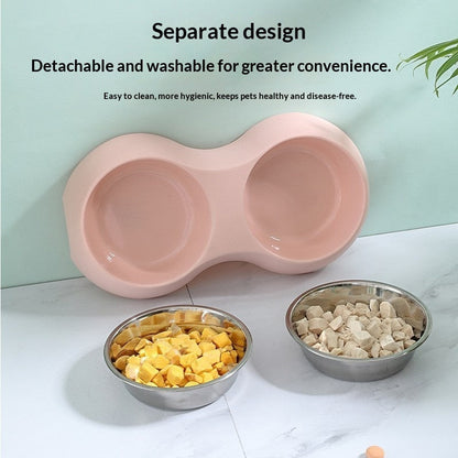Pet Stainless Steel Double Bowl Dog Feeder In Macaron Colors