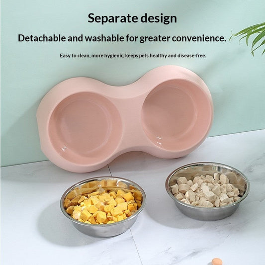 Pet Stainless Steel Double Bowl Dog Feeder In Macaron Colors