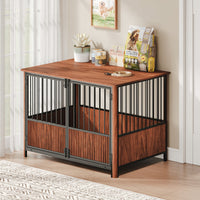 43'' Walnut Fluted Wood Furniture Style Dog Crate for Large