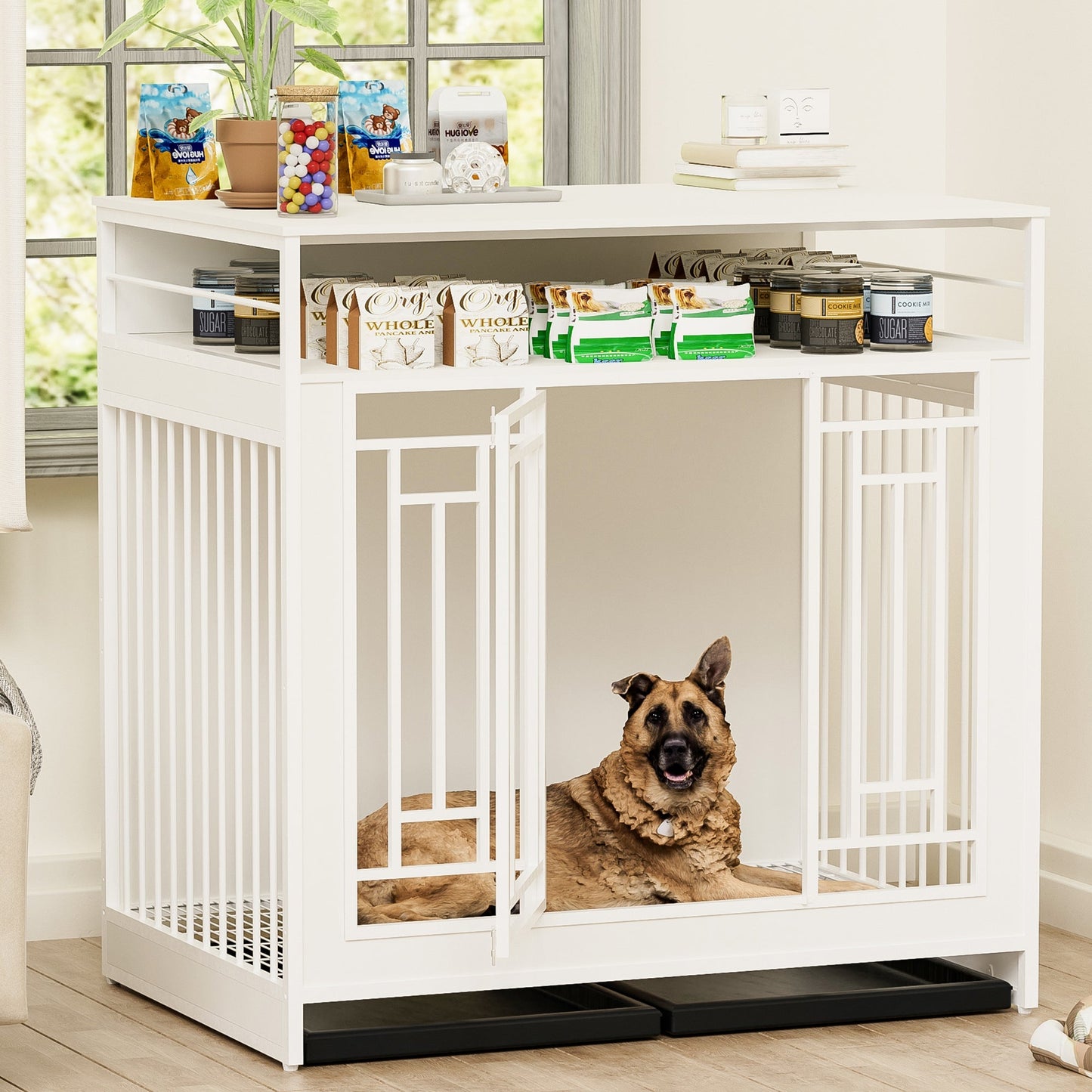 43.3 Inch Wooden Dog Crate Furniture With Divider And
