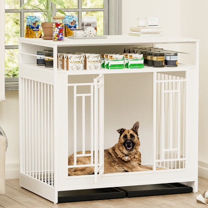 43.3 Inch Wooden Dog Crate Furniture With Divider And