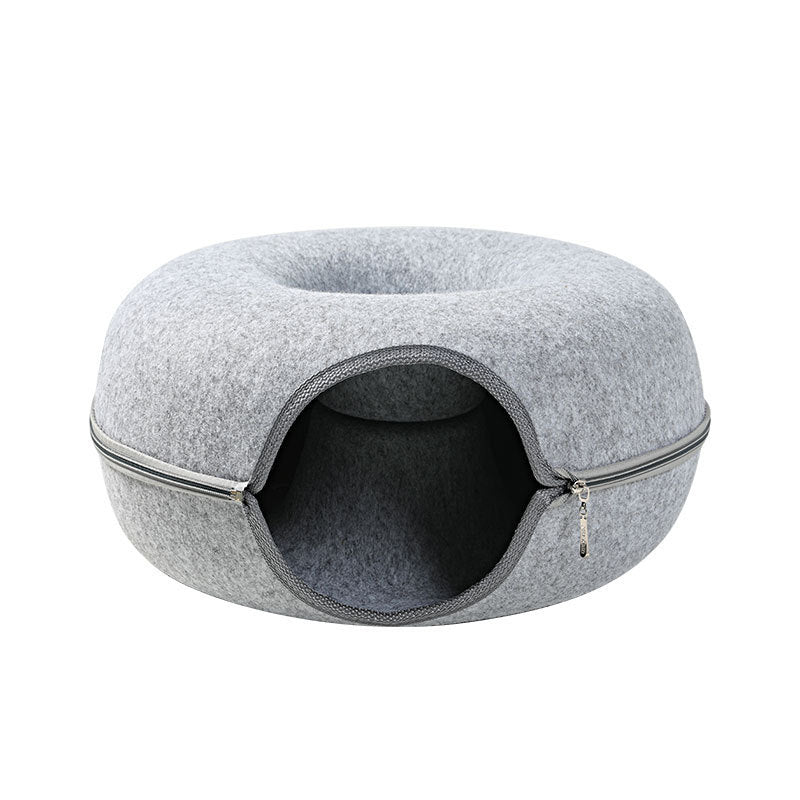 Four Seasons Woolen Felt Cat Tunnel Bed Interactive Toy Grey