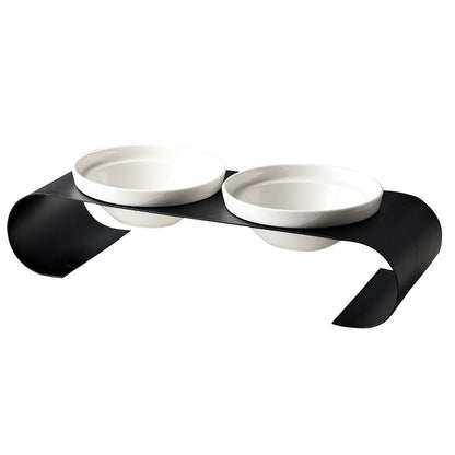 Elevated Double Ceramic Cat Bowls with Luxury Iron Stand
