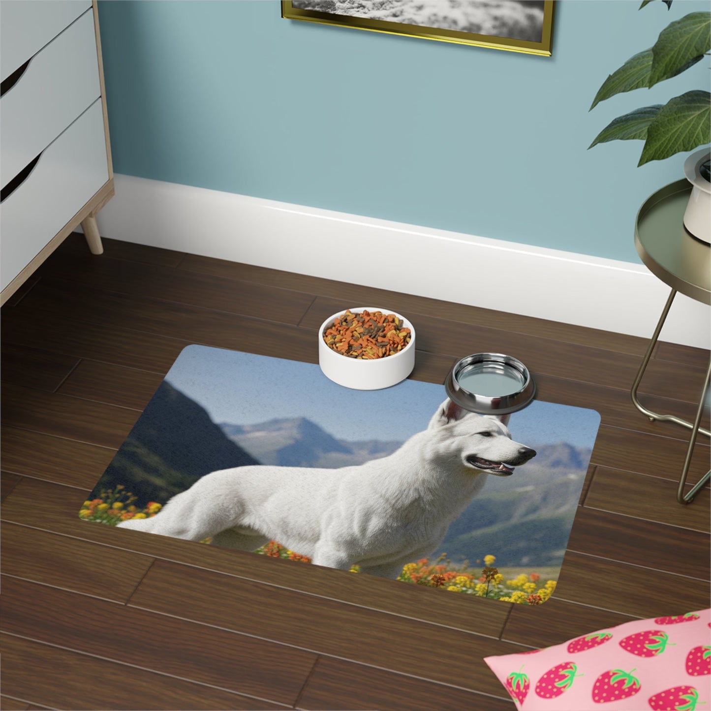 Pet Food Mat (12x18) - White Swiss Shepherd Dog