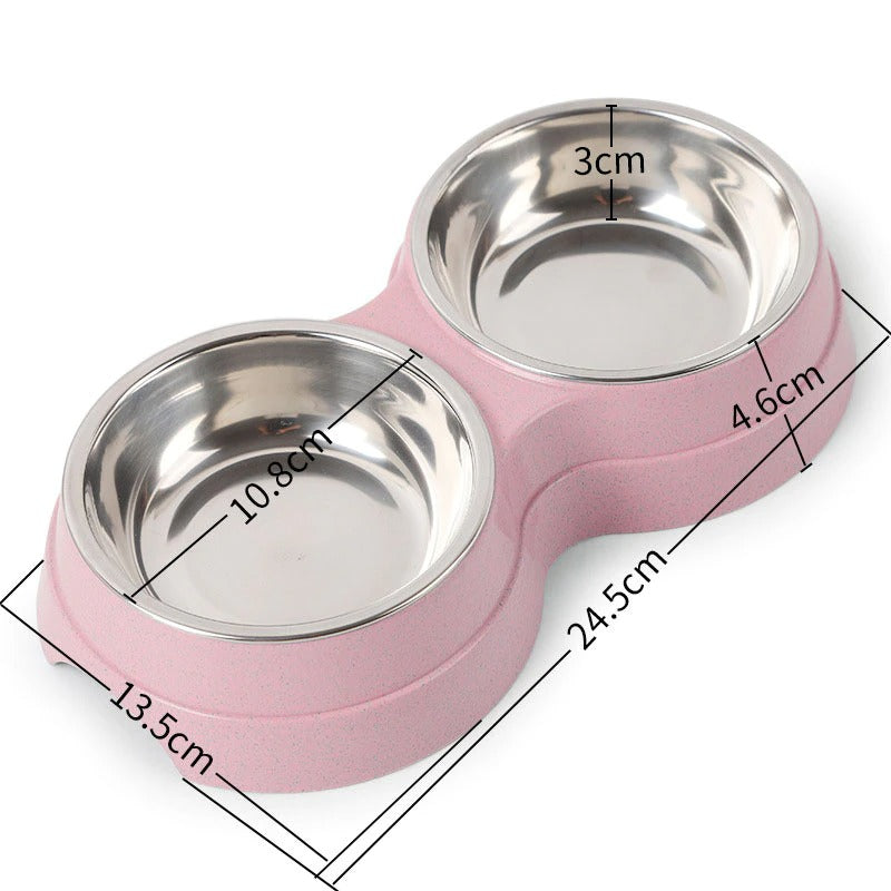 Double Pet Bowls Dog Food Water Feeder Stainless Steel Pet