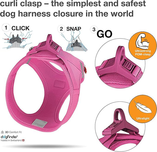 Curli Clasp Vest Fuchsia Harness Adjustable Dog Walking Gear - detail view