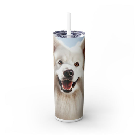 White Swiss Shepherd Dog Skinny Tumbler with Straw, 20oz