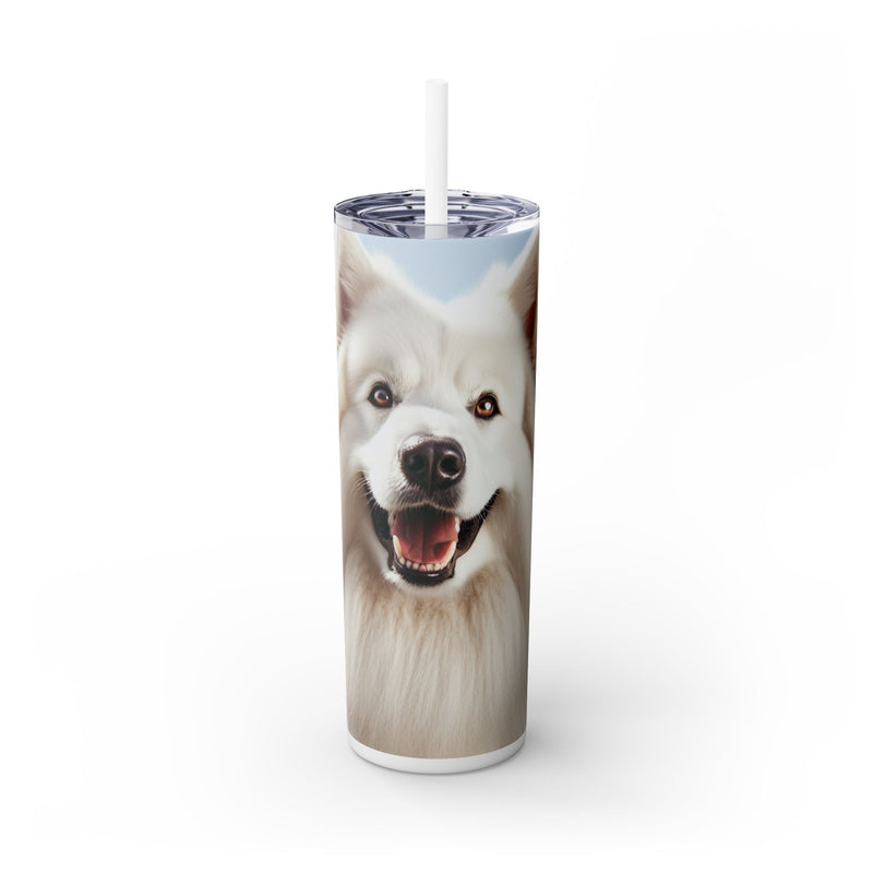 White Swiss Shepherd Dog Skinny Tumbler with Straw, 20oz