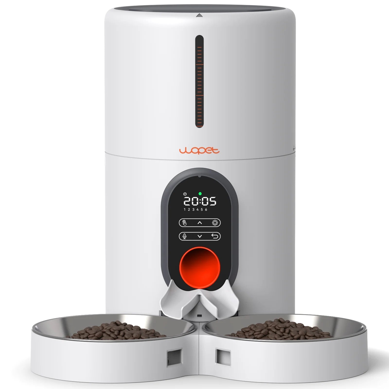 Wapet pet feeder with two bowls of food on a white background