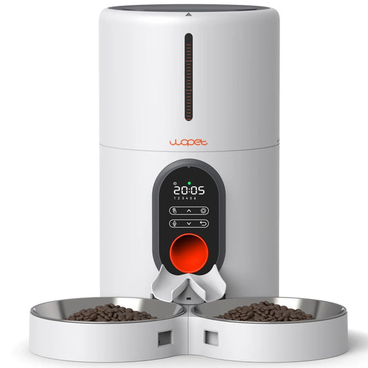 Wapet pet feeder with two bowls of food on a white background