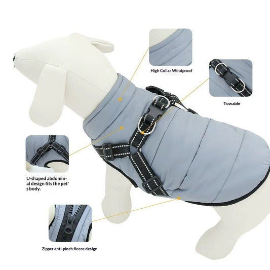 Insulated Fleece-lined Dog Vest With Chest And Back Zipper