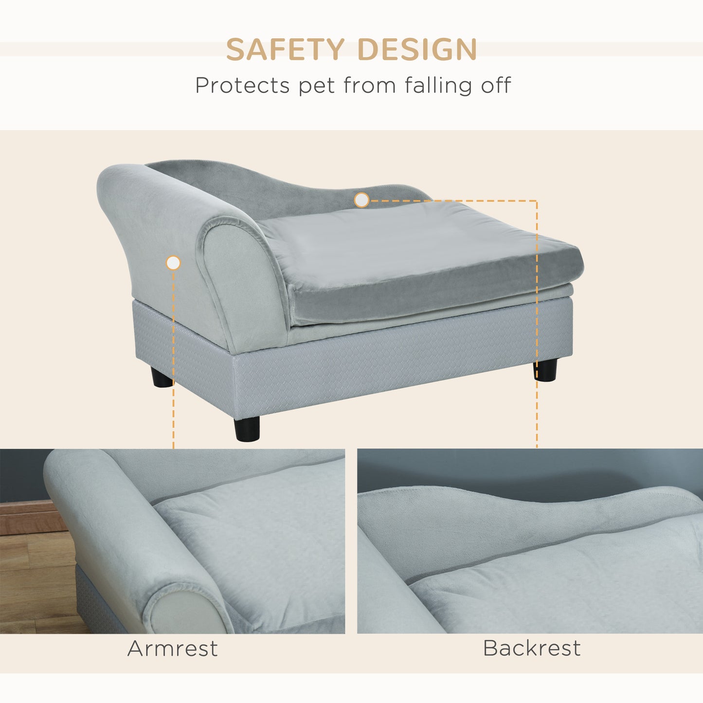 Luxury Dog Couch - Fancy Pet Sofa with Hidden Storage Gray