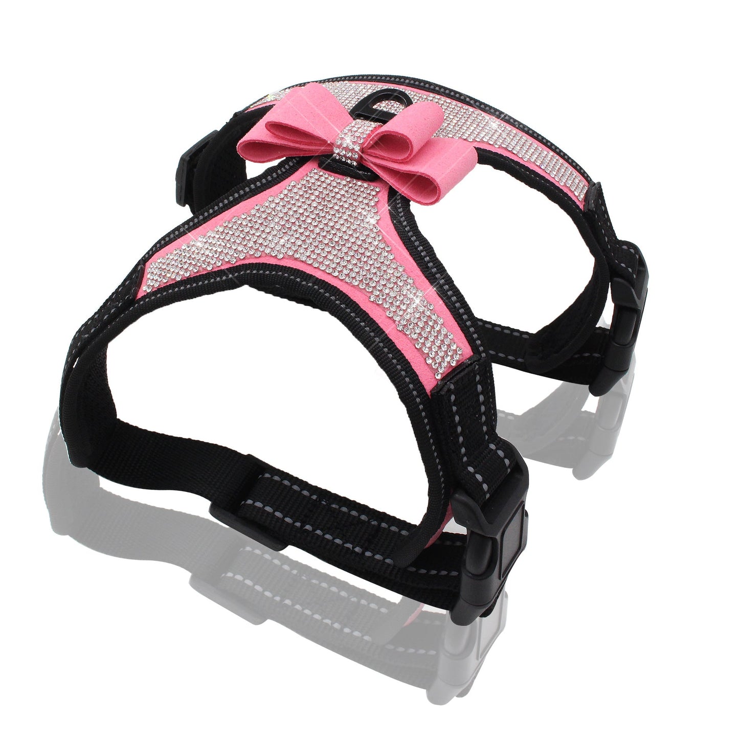 Dog Harness+Leash Sets with Rhinestones – Sparkly Bowknot & Reflective Trim