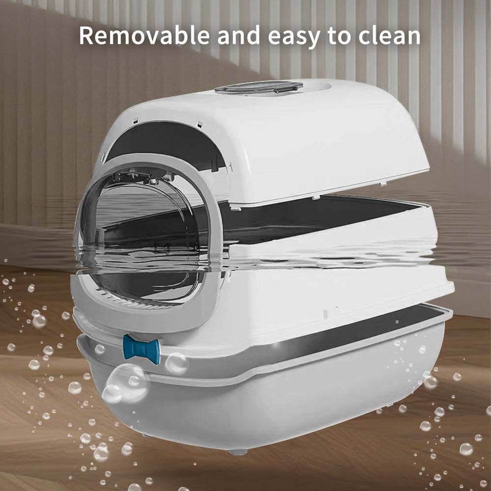52cm Large Fully Enclosed Flip Cover Cat Litter Box, Anti-Sp
