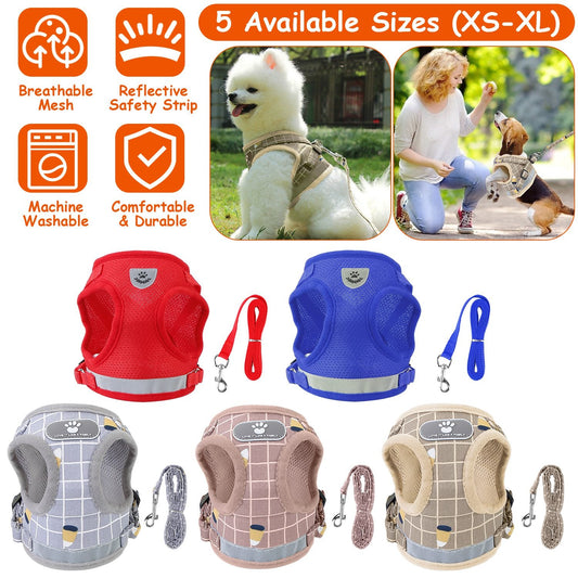 Pet Mesh Harness Dog Leash Set Reflective Chest Strap Adjustable Puppy Vest For Puppies Breeds Dogs Cats Walking Outdoor