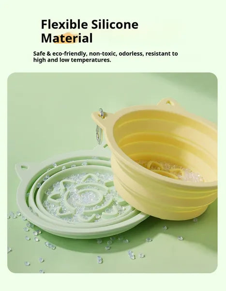 Purrfect Pet Kingdom 3-in-1 Pet Travel Collapsible Bowl Foldable Slow-Feeder With (Green, 650ml) - Premium Dog Bowls & Feeders