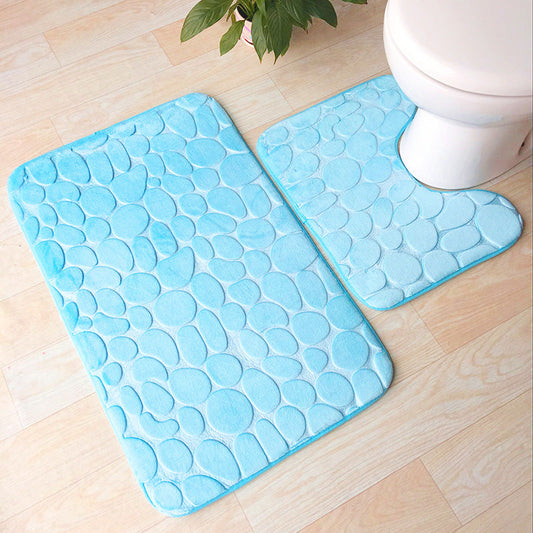 Embossed Stone Two-Piece Bathroom Toilet Floor Mat PVC Non-Slip Absorbent Carpet Door Mat - Purrfect Pet Kingdom