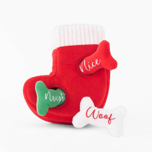 Holiday Burrow Naughty or Nice Stocking Interactive Dog Toy