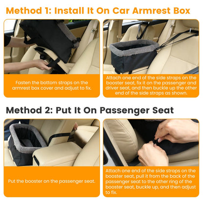 Small Dog Car Seat with Harness Center Console Pet Booster