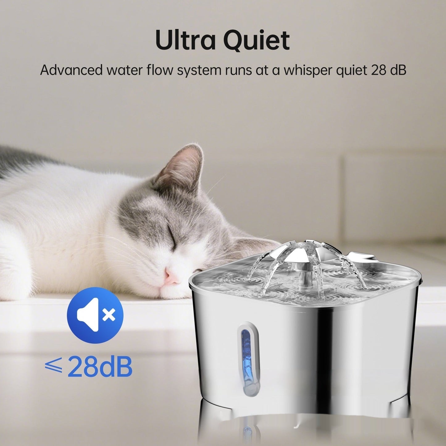 2.2L Stainless Steel Pet Cat Water Fountain Dogs And Cats