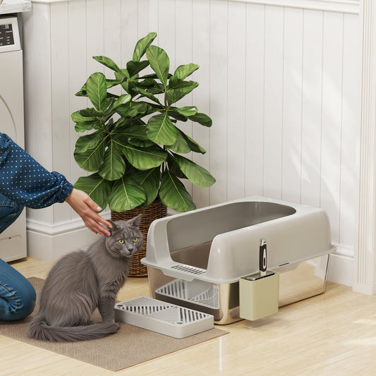 XL Stainless Steel Litter Box - High-Sided Anti-Leak Pan