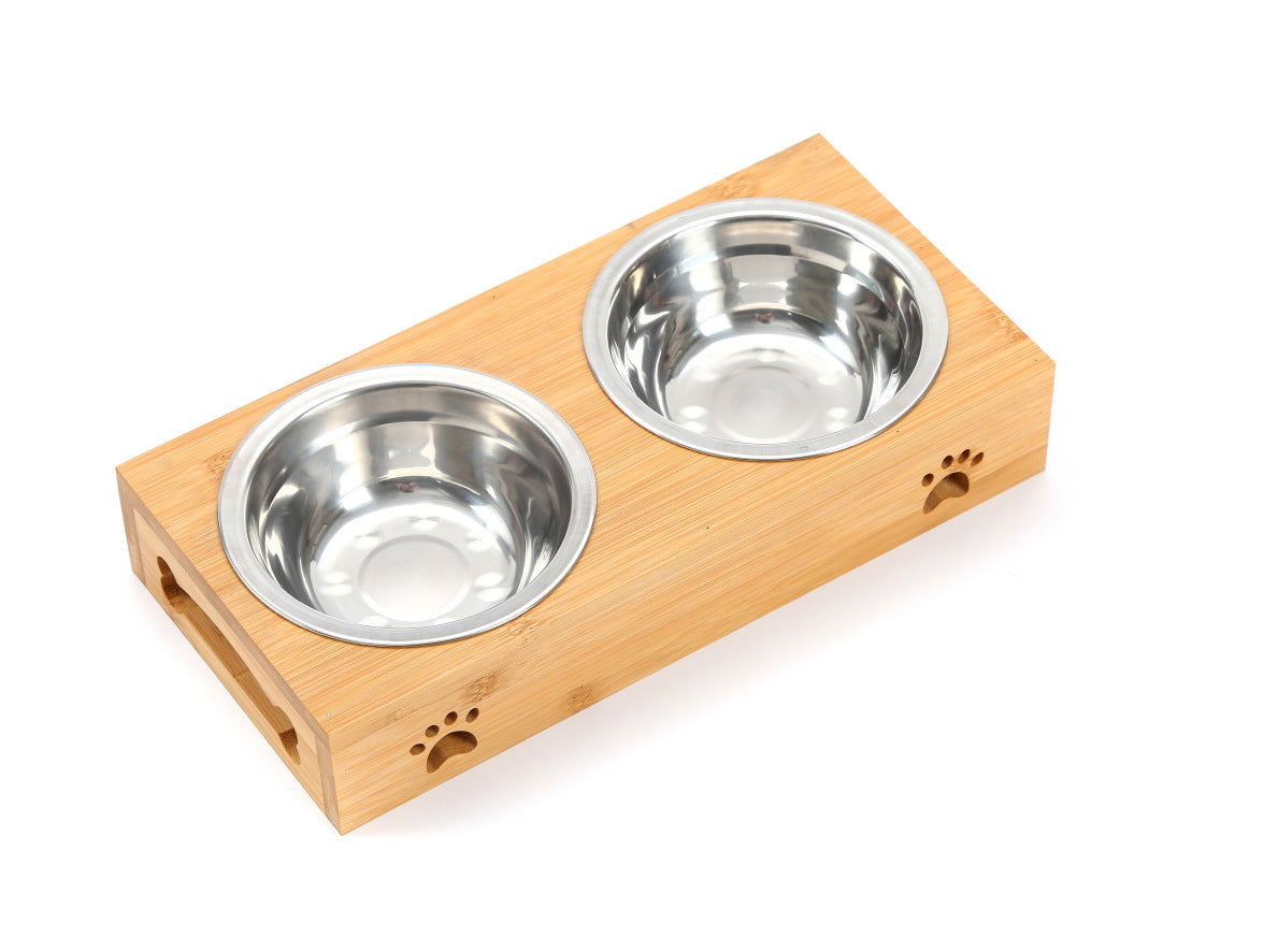 Solid Wood Pet Dining-table Dog Water Bowl Stainless Steel