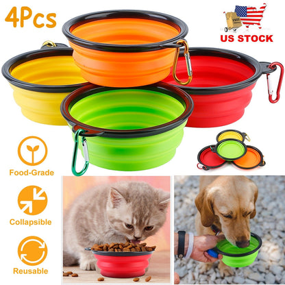 4Pcs Silicone Collapsible Dog Bowls BPA Free Travel Dog Bowl