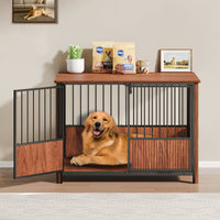 43'' Walnut Fluted Wood Furniture Style Dog Crate for Large