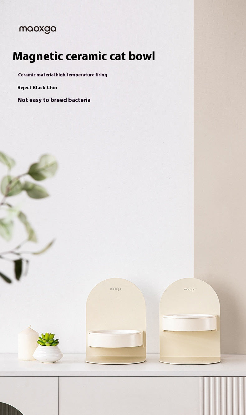 Pet Ceramic Cat Bowl With High Foot And Slanted Mouth For