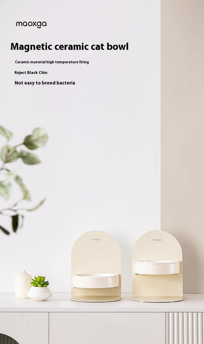 Pet Ceramic Cat Bowl With High Foot And Slanted Mouth For