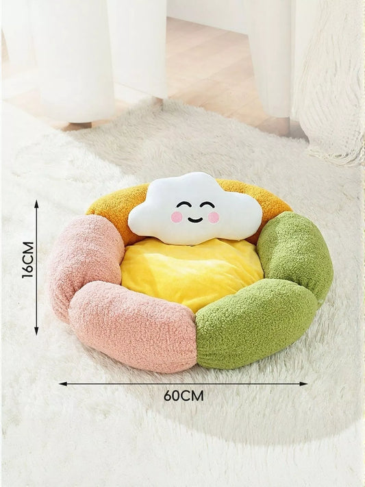 Pet Bed - Round Plush Nest with Soft Integrated Cloud Pillow