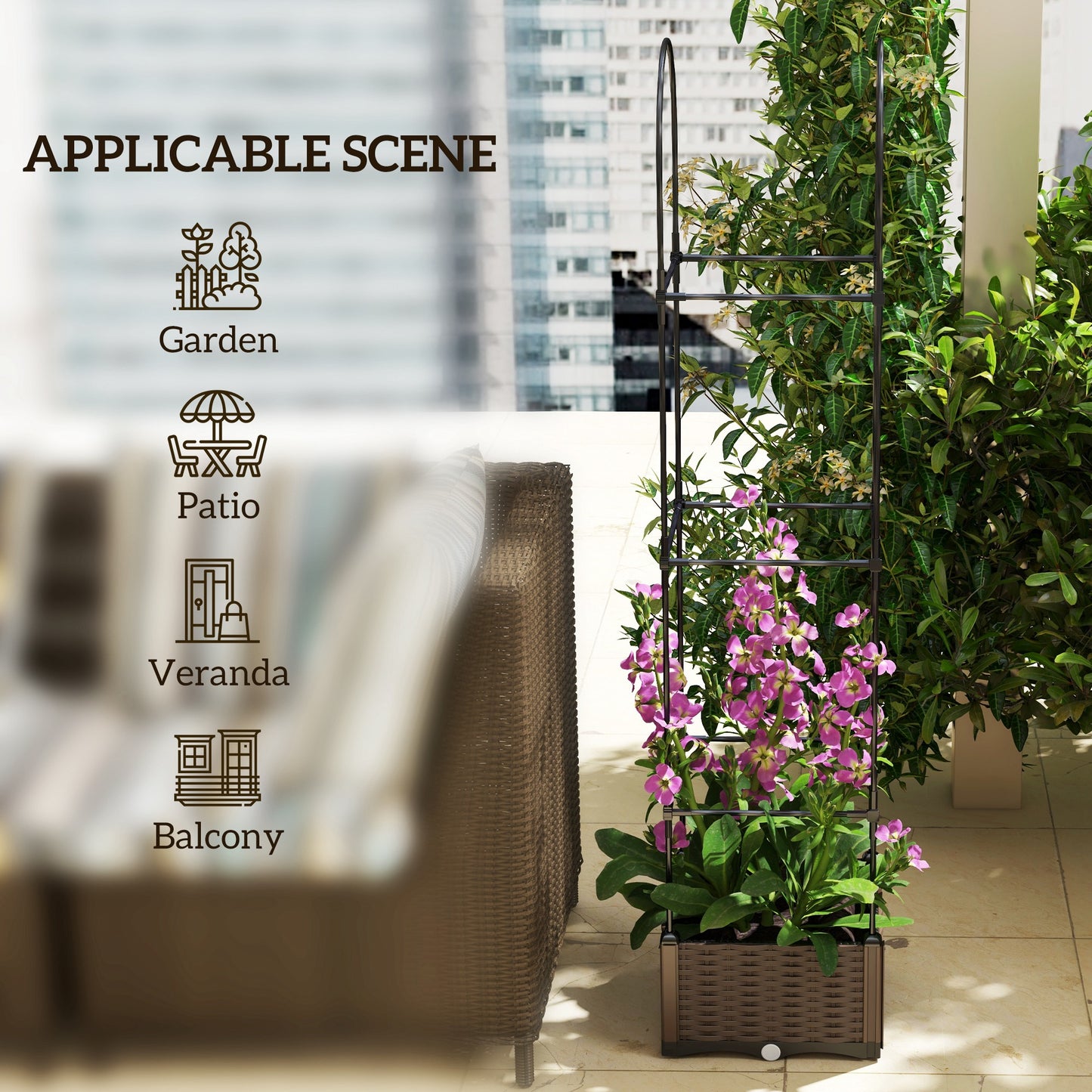 Self-Watering Elevated Garden Bed with Trellis - Brown