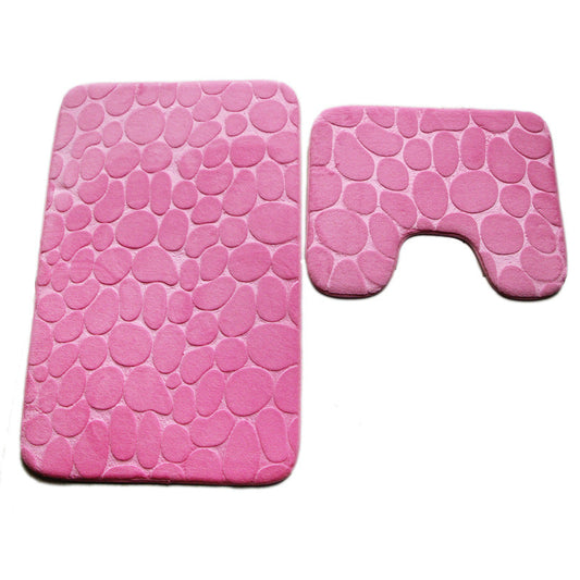Embossed Stone Two-Piece Bathroom Toilet Floor Mat PVC Non-Slip Absorbent Carpet Door Mat - Purrfect Pet Kingdom