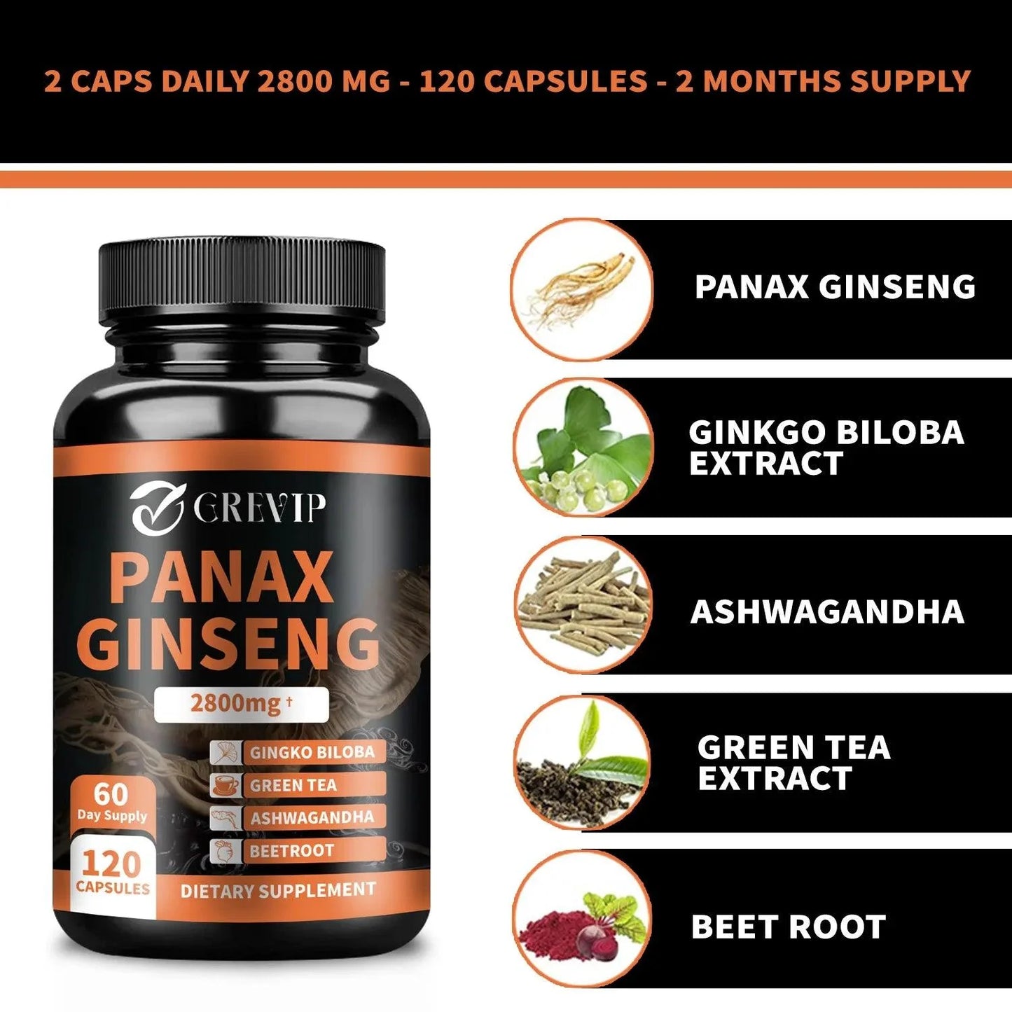 Panax Ginseng Supplement - Improve Memory and Concentration, Enhance Energy Endurance - 120 Capsules