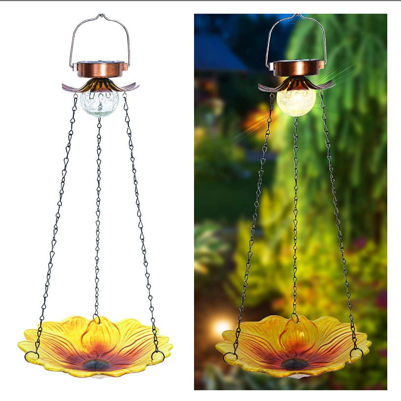 Solar Hanging Bird Bath for Outdoors 24 inch Glass Bird