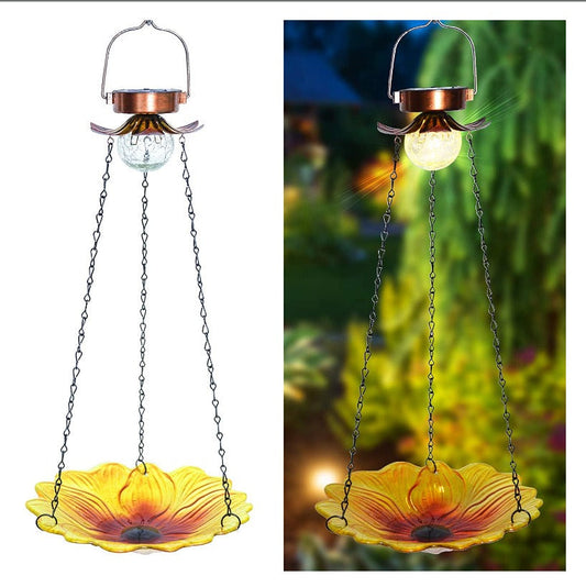 Solar Hanging Bird Bath for Outdoors 24 inch Glass Bird