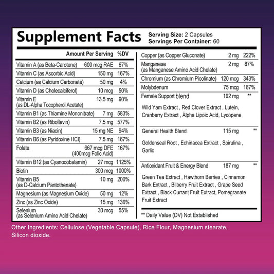 Women's Daily Multi Capsules - Daily Multivitamin To Support Energy and Immune Health - 120 Capsules