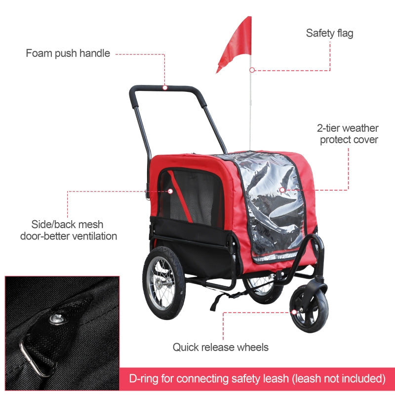 2-in-1, 3 Wheel Pet Jogging Stroller Bike Trailer - Purrfect Pet Kingdom