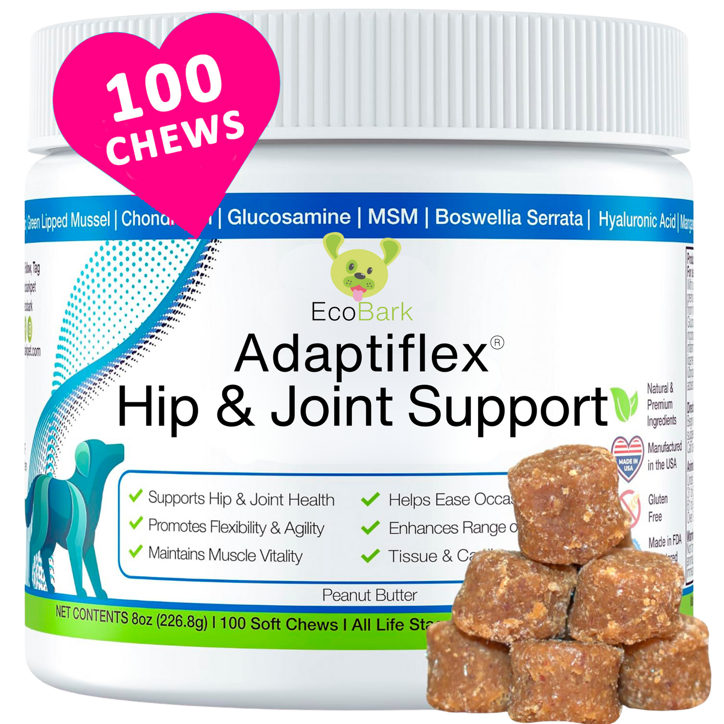 EcoBark Adaptiflex™  Hip and Joint Supplement for Dogs with Glucosamine, Chondroitin, and MSM
