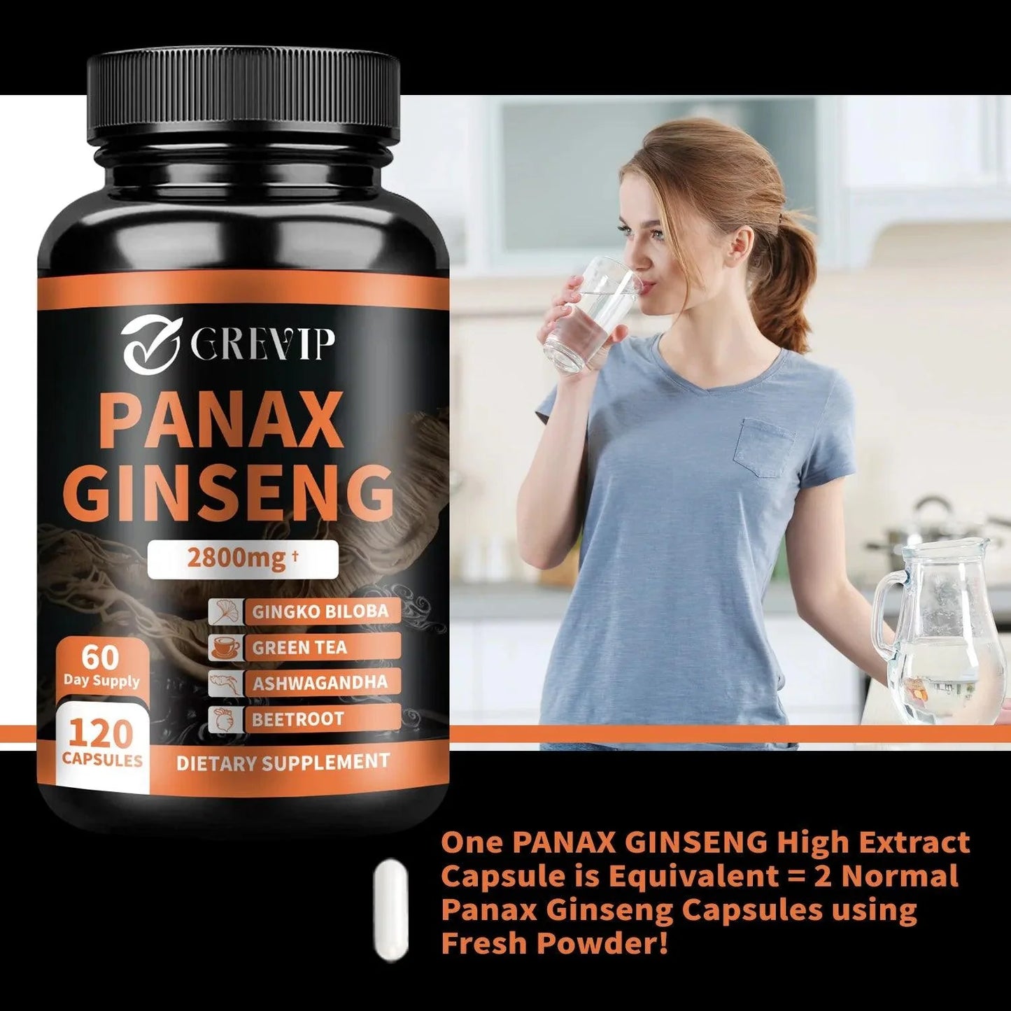 Panax Ginseng Supplement - Improve Memory and Concentration, Enhance Energy Endurance - 120 Capsules