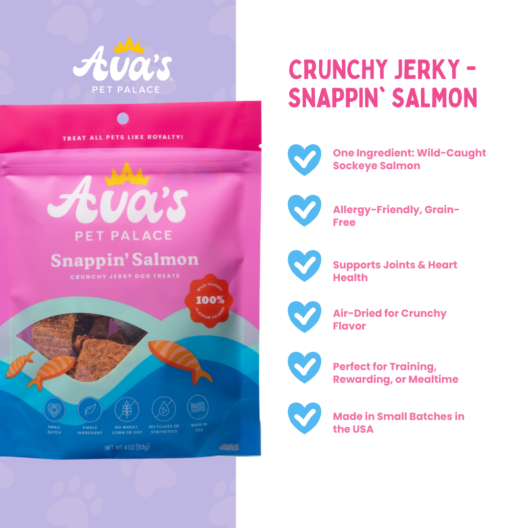 Ava's Pet Palace Crunchy Jerky Dog Treats Bag - Snappin' Salmon