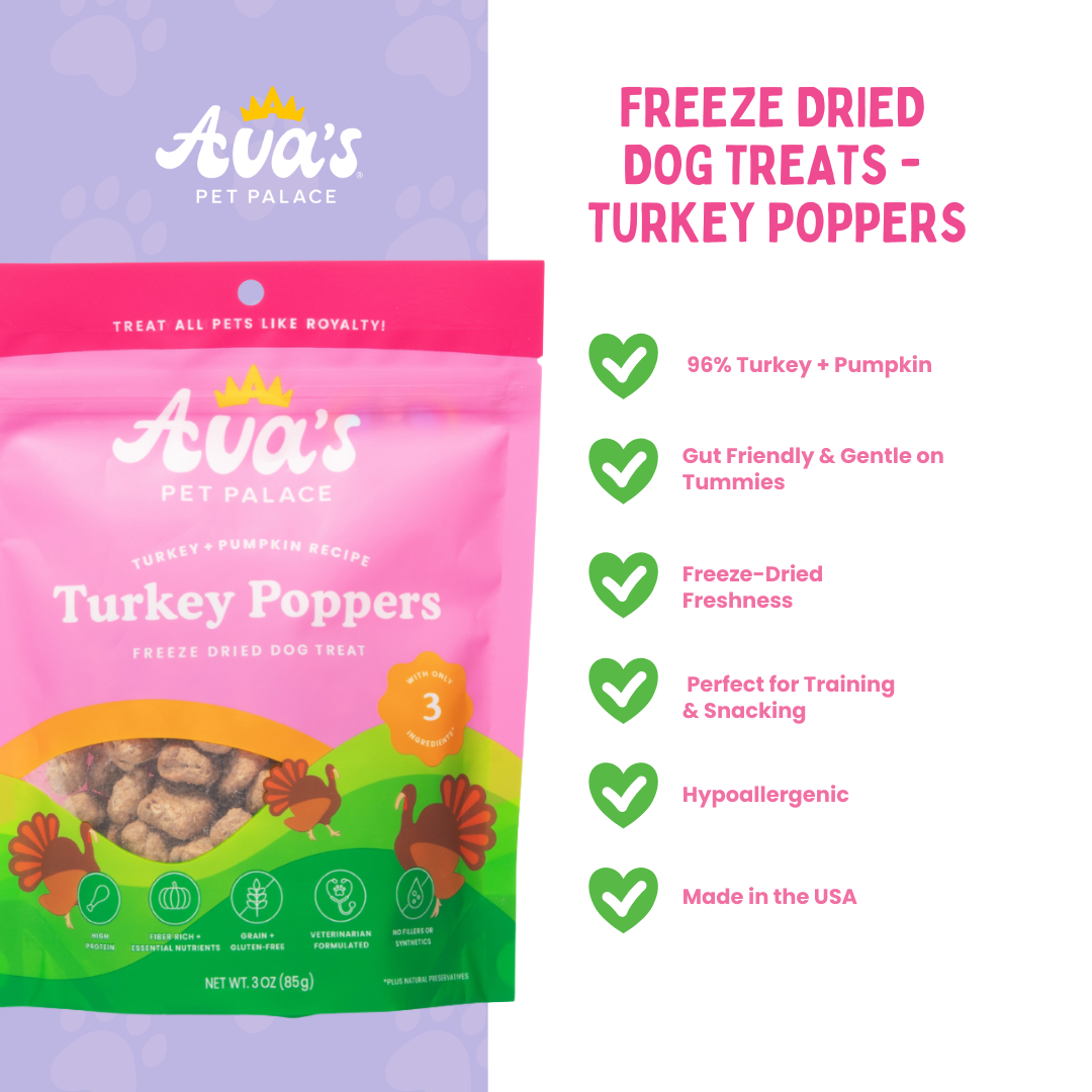 Ava's Pet Palace Freeze Dried Dog Treats Bag - Turkey Poppers