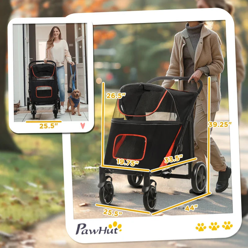 One-Click Foldable Stroller for Large Medium Small Dogs, Pet, Cats with Storage - Purrfect Pet Kingdom