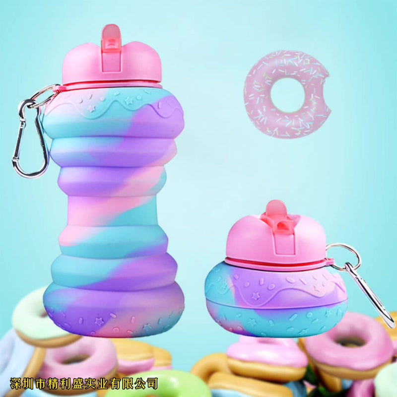 Donut Folding Silicone Bottle Foldable Outdoor Sports Goods Portable Water Bottle for Traveling Water Bottle