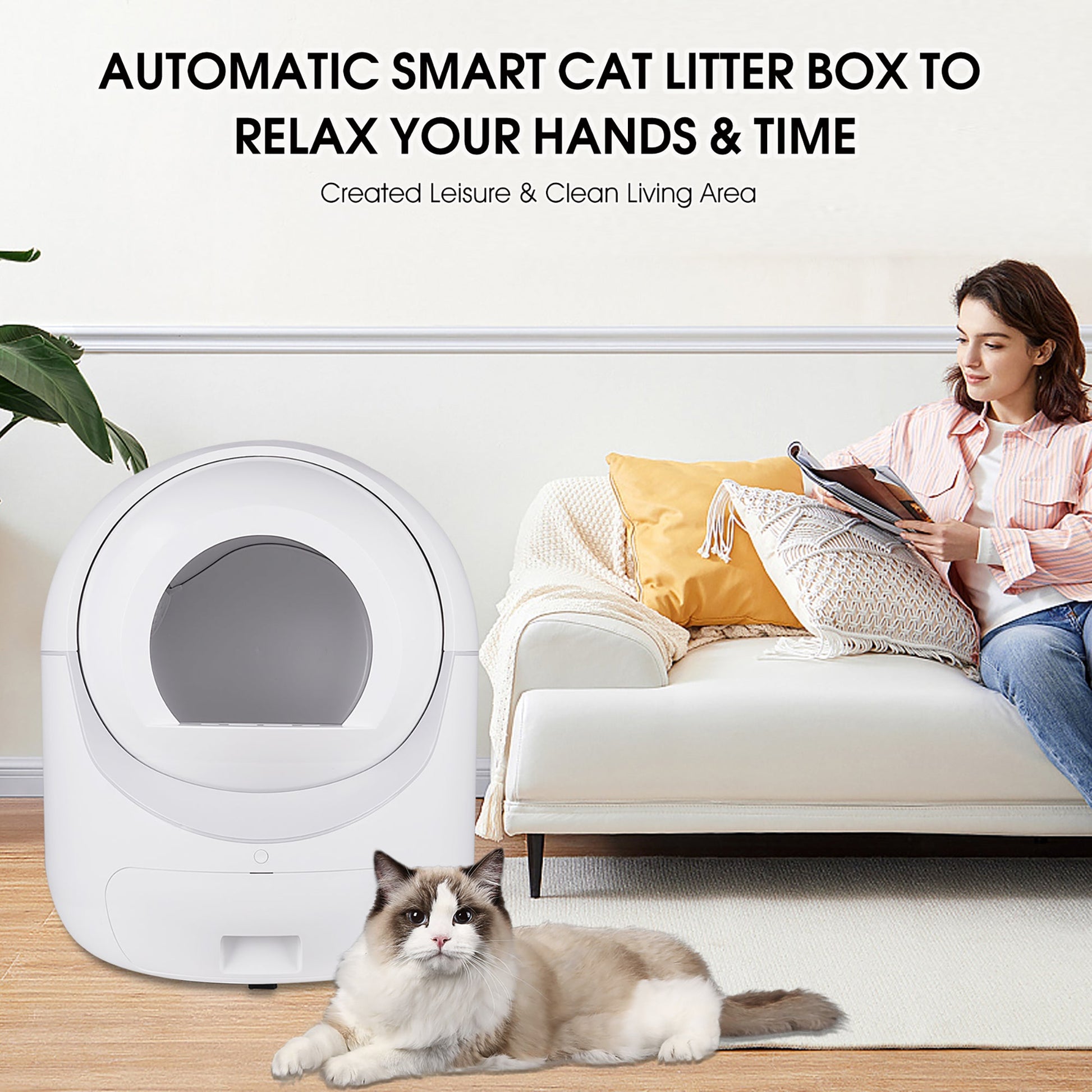 Intelligent cat litter box, automatically eliminates odors, application control, supports multiple cats with 5G and 2.4G WiFi at Purrfect Pet Kingdom