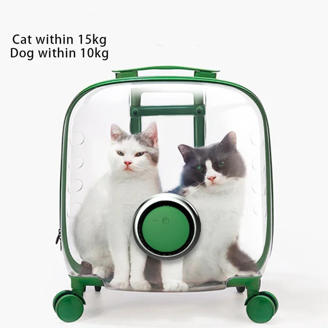 Rolling Pet Travel Trolley with Wheel, Transparent Capsule, Pink, Green, Puppies, Dogs, Cat Carriers Bag, 5-20Kg