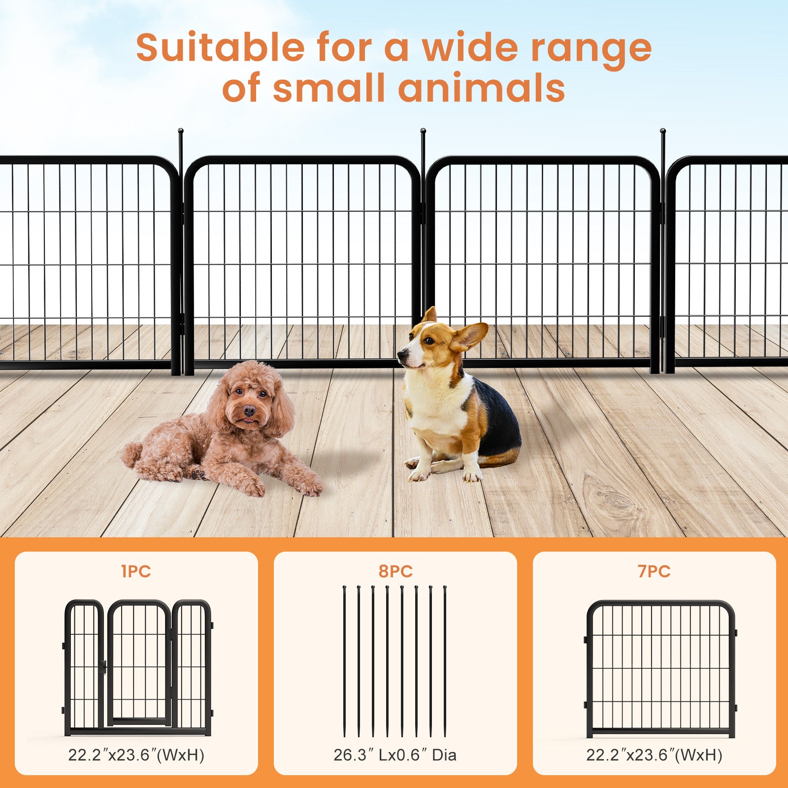 Outdoor 12 piece dog fence, 24 inch portable indoor game fence for small dog pets. Black, 22.2 inches wide x 23.6 inches high. - Purrfect Pet Kingdom