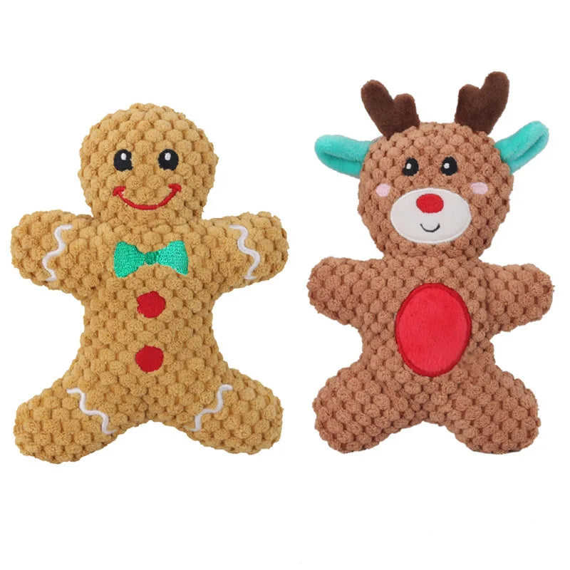 Xmas Pet Dog Plush Noise Chewing Toy Santa Elk Gingerbread Man Donut Cat Dog Christmas Series Cartoon Dog Toy Plush Squeak Toy