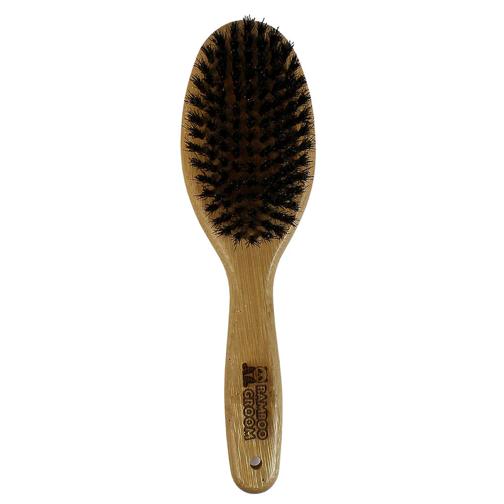 Bamboo Groom Oval Bristle Brush with Natural Boar Bristles - Large
