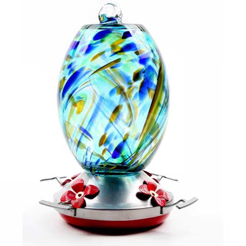 Hummingbird Feeder – Blue Blown Glass with 4 Feeding Ports